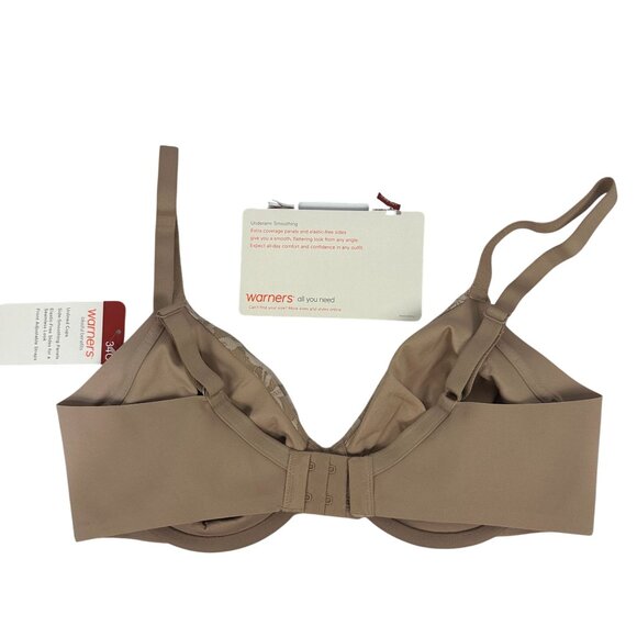 Warners Blissful Benefits Underwire Unlined Smoothing T-Shirt Bra 34C Beige Lace - Picture 6 of 7